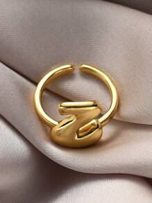 1pc Fashionable Gold 26 Letter A-Z Copper Gold Plated Retro Coin Style Adjustable Ring, Suitable For Women Daily, Beach, Party, Holiday Wear, Gift For Couple And Friends