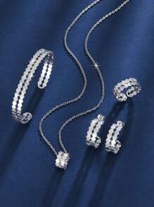 Set di 4 pezzi di bracciale, anello, orecchini e pendente per collana da donna, set di gioielli di moda in zirconia cubica di alta qualità a tema cielo stellato