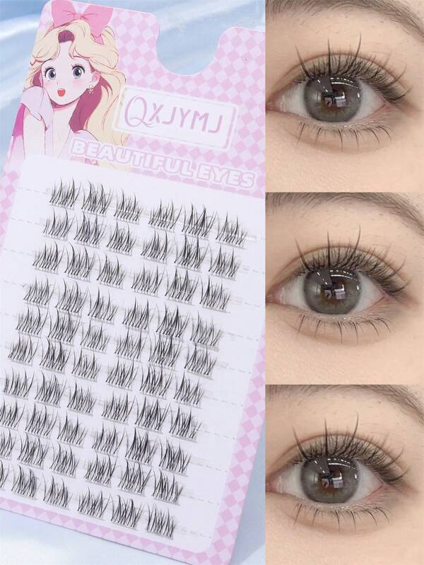 60pcs/10pcs Transparent Natural Single Cluster Eyelashes, Suitable For Beginners, DIY Makeup, Length 8mm-12mm, Reusable