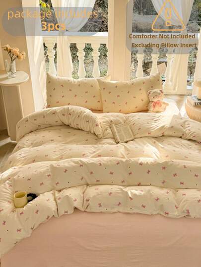3 件套加厚涤纶清新印花可洗床上用品套装，适用于男孩/女孩宿舍、宿舍装饰（1 个羽绒被套、2 个枕套、无填充物）