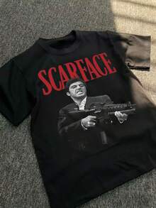 Camiseta para Hombre Casual Personaje con Arma de la Película??Dise?o Cool Algodón Puro y Denso 220g - Negro - Ver 3