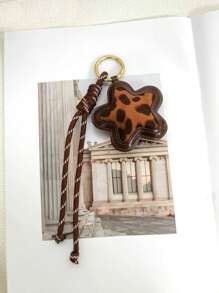 1pc Leopard Floral Key Chain Niche PU Padded 3D Flower Bag Charm Delicate Leopard Floral Pendant Bag Accessory