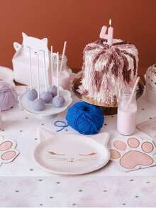 24Pcs Pack Pink Cat Shaped Paper Plates Disposable Tableware Set For Cat Themed Birthday - Pink Cat Plate - View 6