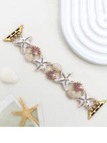 1pc Gorgeous Starfish Zinc Alloy Rhinestone Women's Stretch Bracelet Strap Compatible With Apple Watch Band 38mm 40mm 41mm 42mm 44mm 45mm 49mm S10 42mm, Compatible With Iwatch Series Ultra 2 S10 SE 9 8 7 SE 6 5 4 3 2 1, Marine Style Shell Jellyfish Metal Bracelet Band, Daily Holiday Style Watch Strap, Smart Watch Strap/Band, Unique Personalized And Style Strap, Party, Banquet, Valentine's Day/Mother's Day Gifts