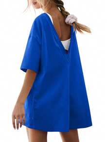 Rompers For Women Casual Oversized Athletic Jumpsuits Overalls Workout Hot Shot Tee Romper - Royal Blue - View 3