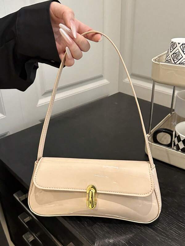 Women's Vintage Faux Oiled Leather Flap Decor Shoulder Underarm Bag, Suitable For Dating, Outing, Party