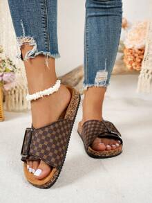 Damen Lässig Multifunktions Indoor/Outdoor Flache Sandalen mit verstellbarem Schnallenverschluss, dicker Sohle, atmungsaktiv und offene Zehenpartie