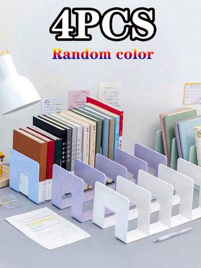 4/1 Piece Desktop Book Stand, Multifunctional Book Stopper, Earthquake-Resistant Book Shelf, Portable Book Shelf, 4 Compartments, Acrylic, Suitable For Bedroom, Living Room, School, Dorm, Office Desk, Stationery, Documents, Kitchen, Bathroom, Birthday, Christmas, Halloween, Thanksgiving Gift