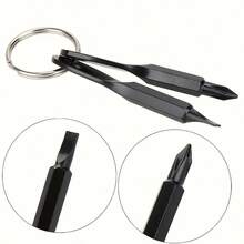 2 Portable Screwdrivers, Portable Multifunctional I-Beam Screwdriver - Flat Screwdriver, Cross Screwdriver With Keychain - Black - View 2