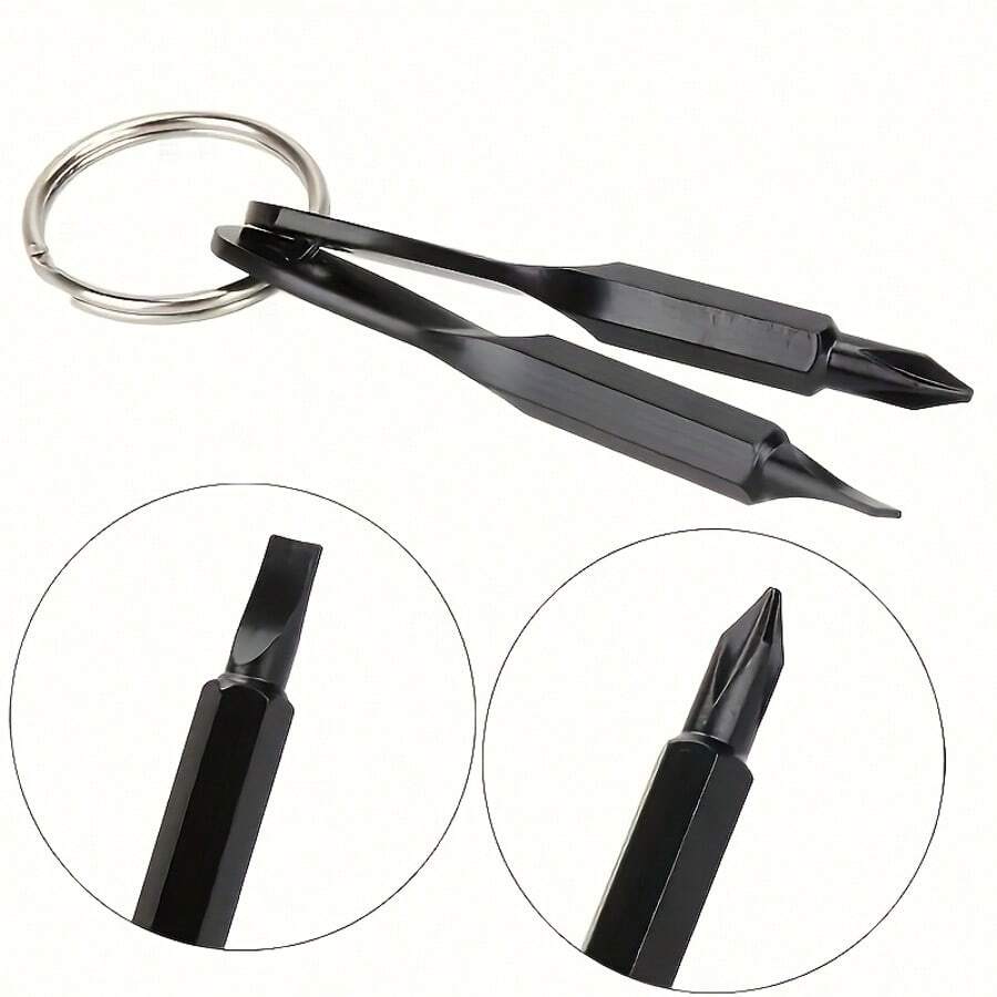 2 Portable Screwdrivers, Portable Multifunctional I-Beam Screwdriver - Flat Screwdriver, Cross Screwdriver With Keychain