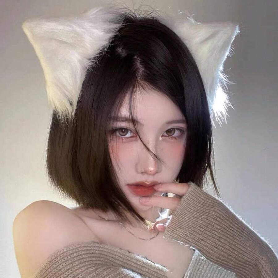 1pair Halloween Cute Cat Ears Animal Ears Headband Hair Clip - trắng - Xem 1