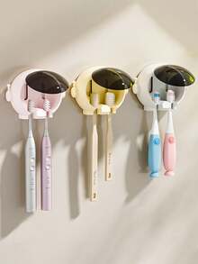 1pc Cute Astronaut Toothbrush Holder, Wall-Mounted Bathroom Electric Toothbrush Storage Rack - Multicolor - View 5