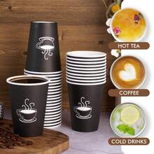 10pcs/20pcs/30pcs/60pcs,9oz Paper Coffee Cups, Disposable Black Paper Cups For Hot Drinking, Water, Tea, Used For Cafes, Offices, And Events