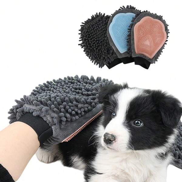 1 pièce Gant de bain pour animal de compagnie, Gant absorbant pour animal de compagnie, Gant d'élimination des poils d'animal de compagnie, Gant de massage pour chat, Serviette de bain pour animal de compagnie, Gant absorbant pour chien, Gant de nettoyage pour animal de compagnie, Brosse de massage de bain pour chat, Gant de massage multifonction à double face pour animal de compagnie