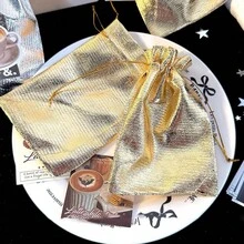 20pcs, Golden Cloth Bags, Jewelry Bags, Gift Bags, Drawstring Organza Jewelry Bags, Wedding Parties, Christmas Gifts, Candy Chocolate Bags, 12cm/4.72 Inches, Drawstring Goody Bags, Penetrating Light Fruit Protection Bags, Jewelry Gift Bags, Party Bag, Jewelry Bag, Festival Bag - White - View 2