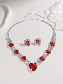 3 Pieces/Set Rhinestone Blue Necklace Earrings Fashion Jewelry Set - Suitable For Women's Daily Wear, Weddings, Parties, Etc.