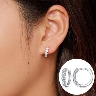 bamoer 1 PAR de Aretes de Aro de Plata 925 con Moissanita de 0.1CT para Mujeres, Corte Redondo, Color D, Diamante de Laboratorio Hipoalergénico para Bodas