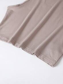 两件套女士夏季纯色圆领背心和高腰开衩半裙性感套装 - 灰 - 查看 5