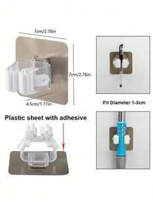 2/4/8 خطاف جداري أبيض ثقيل الاستخدام لاصق، مشابك لحامل المكنسة والممسحة، مناسب لتنظيم الحمام والمطبخ، يمكن استخدامه للحقيبة والمنظم وتخزين الخزانة - متعدد الألوان - مشاهدة 5