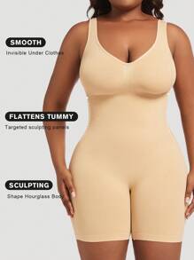 1 pieza Mono de compresión sin costuras de talla grande para mujer, body moldeador negro para el busto