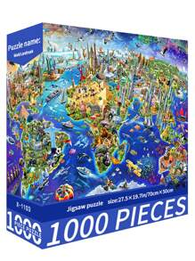 1 Box Meereslandschaft Villa 1000 Teile Puzzle Spielzeug, Größe 70cm*50cm, Landschaftsmalerei Stil, Cartoon, geeignet für Erwachsene, Stressabbau, Kunstdekoration, Halloween, Weihnachtsgeschenk