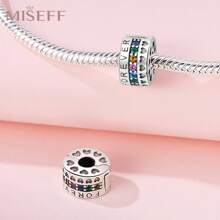 MISEFF 1 Pc Genuine S925 Sterling Silver Charm Synthetic Zirconia Fixed Clip Locator Clasp Pendant Suitable For DIY Bracelet Necklace Luxury Fine Jewelry Making Ladies Birthday Gift For Friends