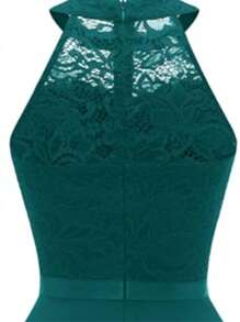 Abito in pizzo, abito da cocktail, scollo a V, lunghezza media, decorazione con cintura, scollatura, pizzo, abito da sera, temperamento, moda elegante, a strati