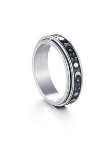 1pc Stainless Steel Heart & Moon Rotatable Ring - Multicolor - View 10