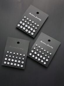 72pcs/24pcs Simple Round, Square, Heart Shape Cubic Zirconia Stud Earring Set, Casual Everyday, Party, Holiday, Fashion Jewelry Gift For Friends, Family, Girlfriend, Suitable For Christmas And Year-Round Wear