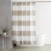 1pc/3pcs/4pcs Minimalist Striped Shower Curtain Set, Toilet Seat Cushion Floor Mat Set, Retro Color Minimalist Striped Printed Shower Curtain, Very Suitable For Bathroom Decoration, Universal Room Decoration, Home Decoration Set, Bathroom Accessories Bathtub Curtain, Toilet Seat Cushion Shower Curtain Set