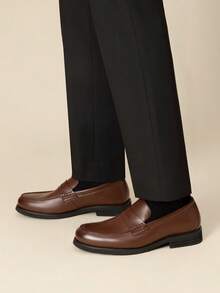 Men's Penny Loafers Slip-On Driving Shoes For Daily Classic & Concise Business Shoes - Coffee Brown - View 4