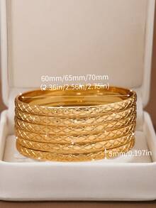 1/3/6 piezas Brazalete con textura de diamante exquisita, chapado en oro de 24K, opciones de diámetro de 60mm/65mm/70mm, adecuado para uso diario de mujeres, sin empaque - Dorado - Ver 6