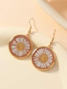 1 Pair Vacation Style Dried Flower, Heart, Cat, Dog, Butterfly, Daisy, Ditsy Floral Earrings In Pink, Yellow, Purple, Blue, Green, Gold Colors For Women, Suitable For Daily Wear