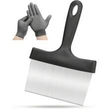 1pc Stainless Steel Flat Top Barbecue Scraper/Spatula With Glove, Sturdy Food Scraper Tool For Kitchen, Suitable For Blackstone Griddle Accessories, Outdoor Grill Scraper Tool