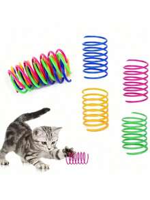 Pet Cat Self Hi Toy Plastic Colorful Spring Jumping Teasing Cat Toy Cat Supplies Cat Noise Paper/Cat Spiral Spring, Cat Colorful Scallion Flower Ball Toy, Creative Toy, To Kill Time And Maintain Health, Used For Patting, Biting, Hunting, Happy Cat Toy, Valentine's Day, Gift For Pet Cat/Dog - Multicolor - View 10
