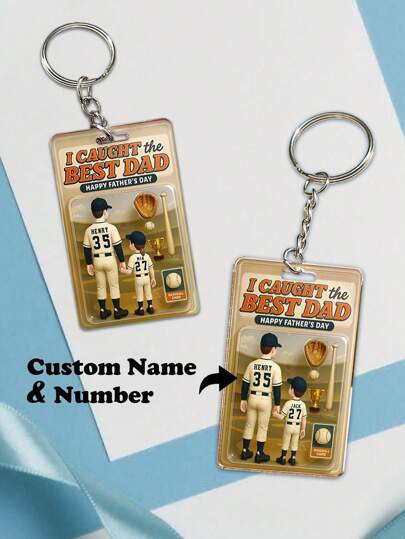 1pc Custom Dad Gift, Personalized Father's Day Baseball Keychain, Unique Engraved Sports Memorabilia, Gift For Husband Grandpa Birthday Anniversary Present
