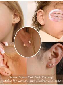 Flower Flat Back Earrings For Women, 14K Gold Cartilage Earring Tragus Helix Small Hypoallergenic Titanium Steel Screw Back Earrings CZ/Ball/Pearl/Dot/Heart/Cross/Butterfly Stud Earrings Jewelry Gift For Her