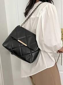 Bolsa de Ombro de Couro PU em Cores Sólidas e Bordados, Moda Casual Feminina, Grande Capacidade