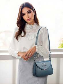 1 pieza Bolso bandolera ajustable para mujer, unicolor - Azul - Ver 4