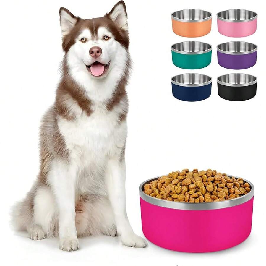 Stainless Steel Dog Bowls Large Dogs,Dog Food Bowls With Non Slip Rubber Bottom,Pet Feeding Bowl,Double Wall Insulated,Rustproof(64oz,Blue)-Cll - Hồng - Xem 1