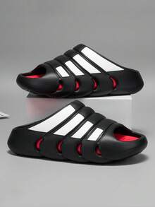 Unisex-Schlüpfpantoffeln - Weiche EVA rutschfeste Innen-/Außenhauspantoffeln, leicht gepolstert für Komfort in allen Jahreszeiten, mit gestreiftem Design, abriebfest und rutschfest