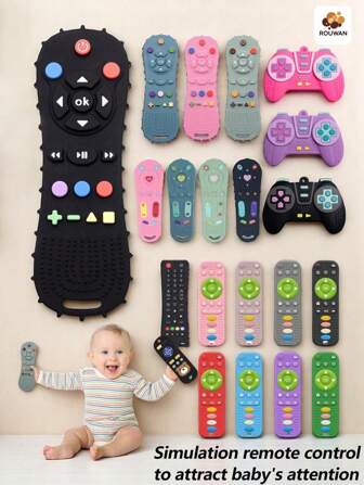 1pc Silicone Remote Control Model, Soft Silicone Teething Toy For Toddler Boys And Girls Christmas Gift Baby Toys, Soothes Teething Pain, Relieves Gum Pain, Cute Patterns For, Remote Control Chew Toy, Baby Sensory Toy