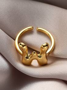 1pc Fashionable Gold 26 Letter A-Z Copper Gold Plated Retro Coin Style Adjustable Ring, Suitable For Women Daily, Beach, Party, Holiday Wear, Gift For Couple And Friends