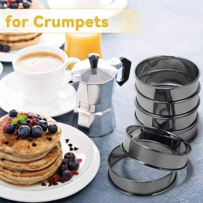 2pcs Stainless Steel Double Crumpet Rings, Round Cake Cookies Egg Burger Baking Mold