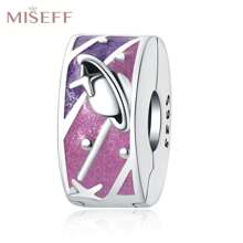 MISEFF 1 Pc Genuine S925 Sterling Silver Charm Synthetic Zirconia Fixed Clip Locator Clasp Pendant Suitable For DIY Bracelet Necklace Luxury Fine Jewelry Making Ladies Birthday Gift For Friends