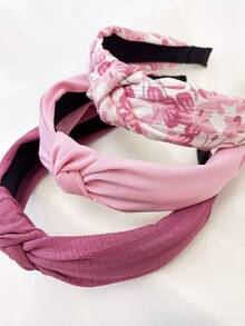 Bộ 3 chiếc băng đô vải rộng màu trơn họa tiết hoa mai cho nữ, kiểu dáng ngọt ngào, phù hợp cho cả ngày thường và ngày lễ, phụ kiện tóc, băng đô cài tóc cho nữ, phụ kiện làm đẹp tại nhà. - Hồng - Xem 4