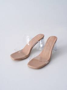 Giày cao gót pha lê nữ có quai trong suốt, mũi hở, gót dày, phong cách ngày lễ, hoàn hảo cho du lịch mùa hè, quà tặng Giáng sinh mùa đông - Màu be - Xem 4