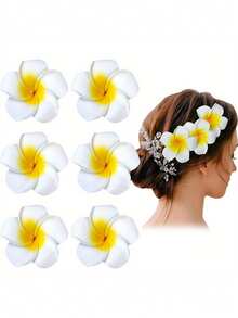 15件套-夏威夷花形发夹，梅花泡沫发夹，夏威夷热带派对装饰，沙滩泳池度假装，夏威夷派对用品，新娘婚礼。女士人造花，泡沫花鸡蛋花。