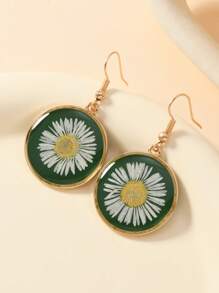 1 Pair Vacation Style Dried Flower, Heart, Cat, Dog, Butterfly, Daisy, Ditsy Floral Earrings In Pink, Yellow, Purple, Blue, Green, Gold Colors For Women, Suitable For Daily Wear