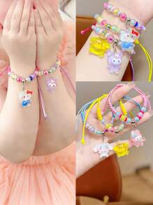 Sanrio Sanrio Hello Kitty Adjustable Woven Bracelet Handcrafted Cute Resin Pendant Jewelry, Suitable For Teenagers, Birthday Gifts For Best Friends, Anime Fashion Birthday, Easter Christmas Gifts.Friendship Bracelet,Girls Bracelets